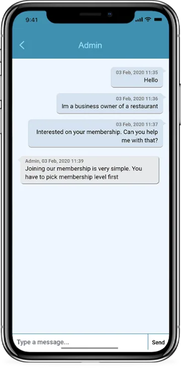 Chat support feature shown in a live client app