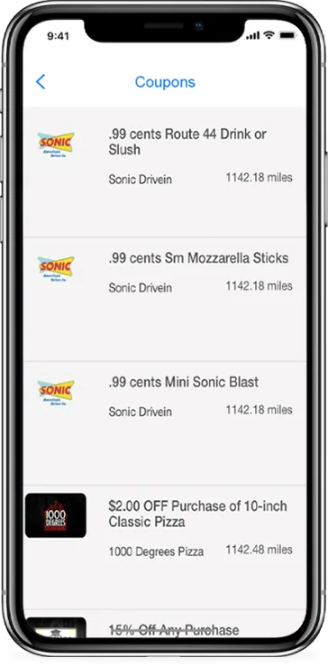 Coupons / GPS feature shown in a live client app