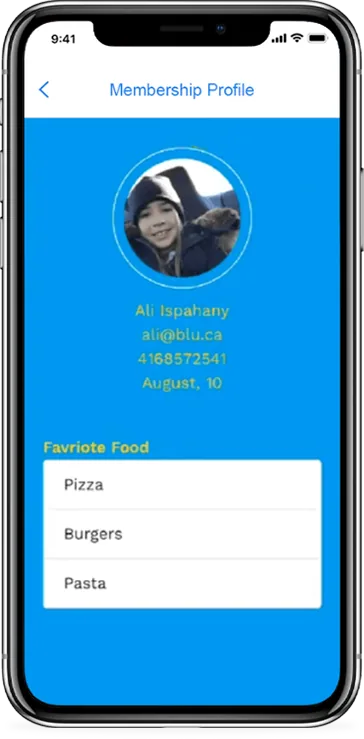 Membership profile feature shown in a live client app