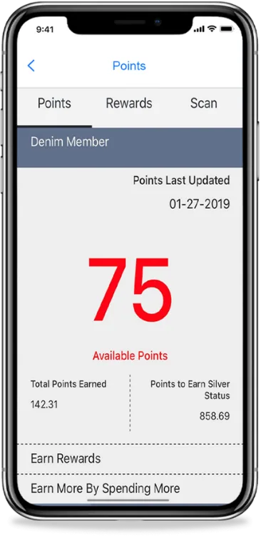 Points rewards feature shown in a live client app