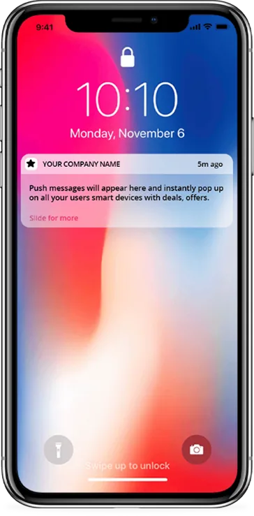 Push notifications feature shown in a live client app