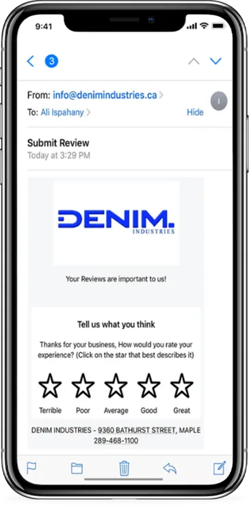 Smart reviews feature shown in a live client app