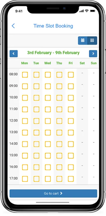 Time slot booking feature shown in a live client app